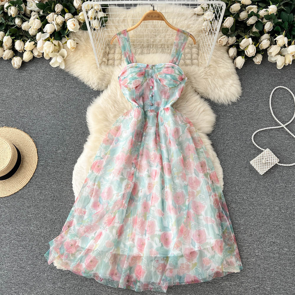 French Tea Break Floral Strap Dress