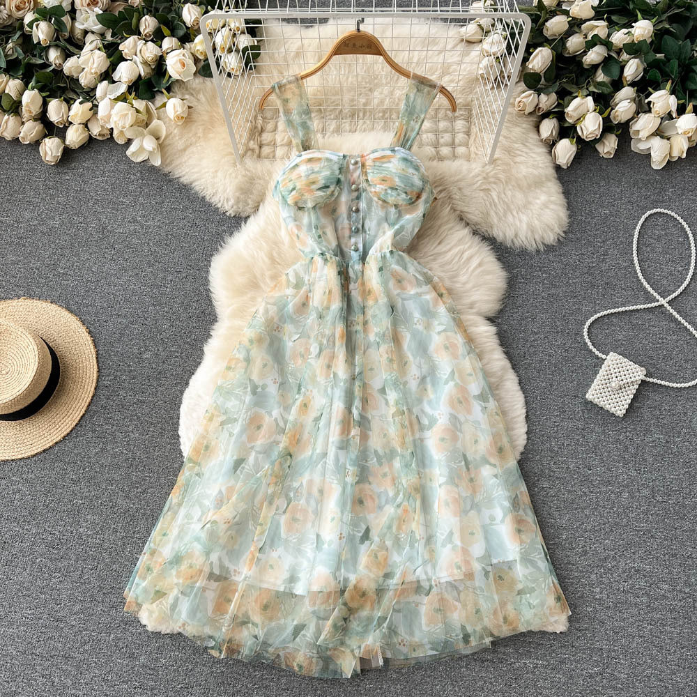 French Tea Break Floral Strap Dress