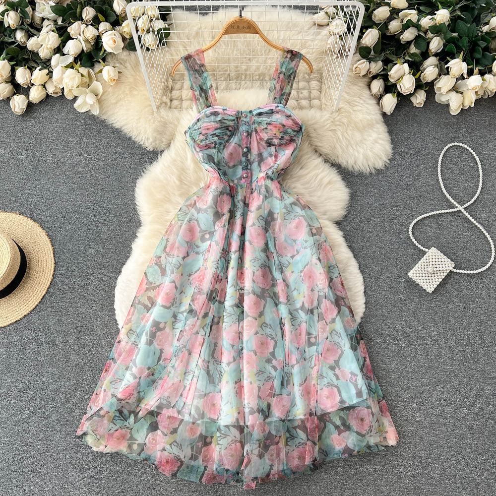 French Tea Break Floral Strap Dress