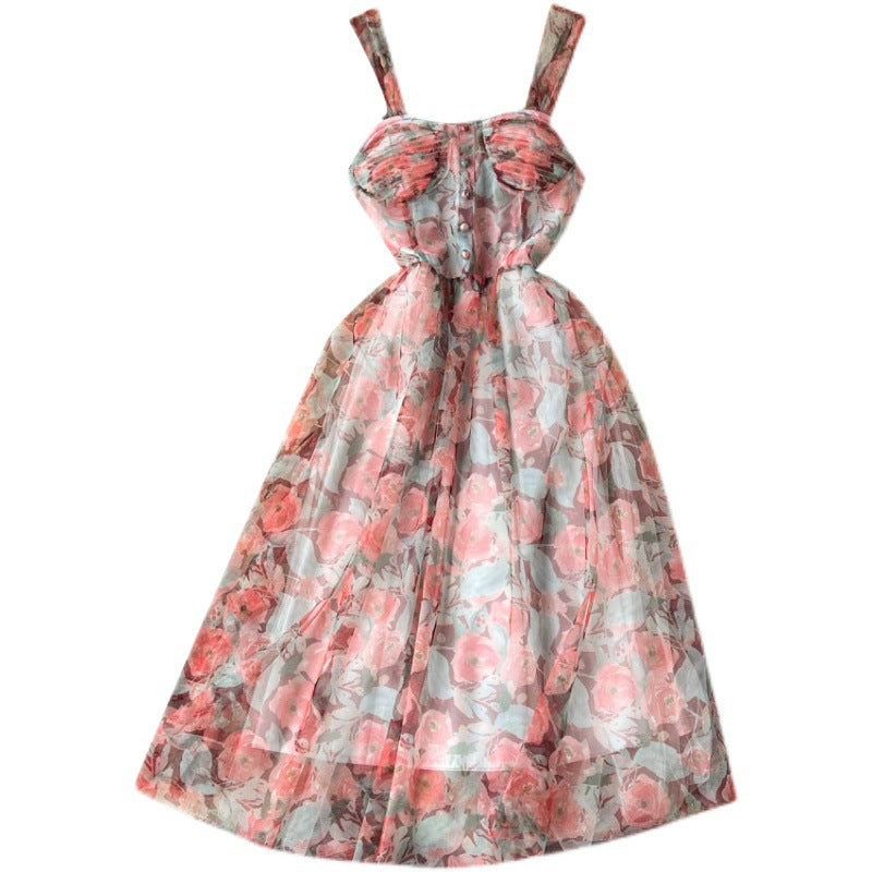 French Tea Break Floral Strap Dress