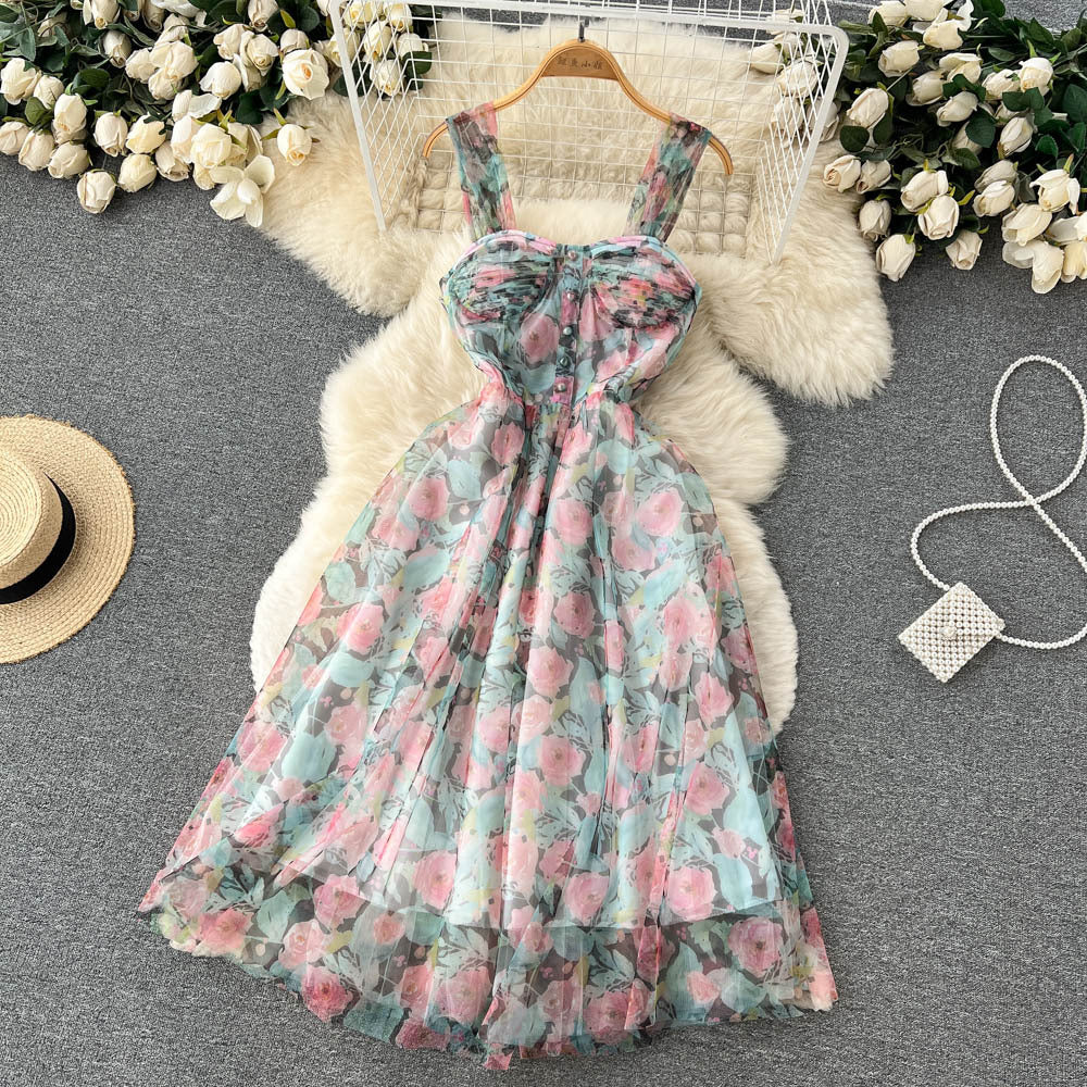 French Tea Break Floral Strap Dress