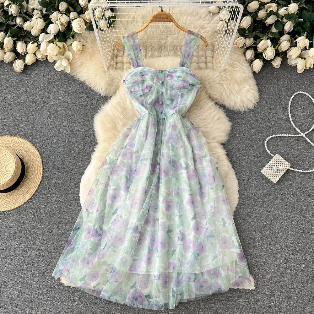 French Tea Break Floral Strap Dress