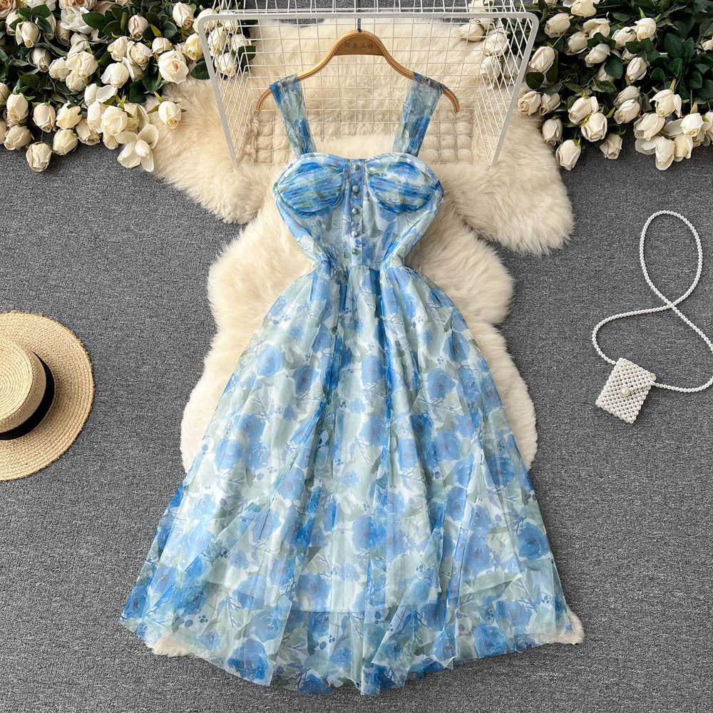 French Tea Break Floral Strap Dress