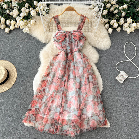 French Tea Break Floral Strap Dress